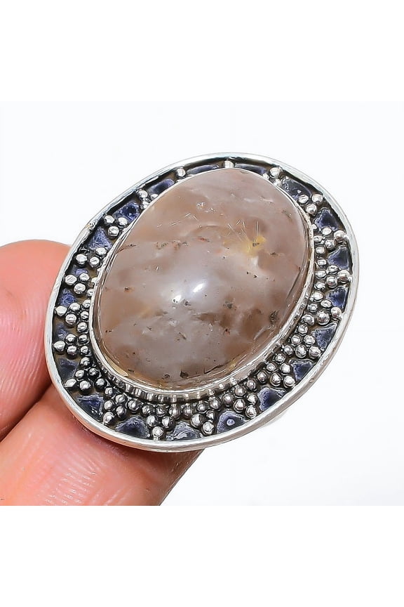 Natural Strawberry Quartz Handmade 925 Sterling Silver Ring Size 7.5