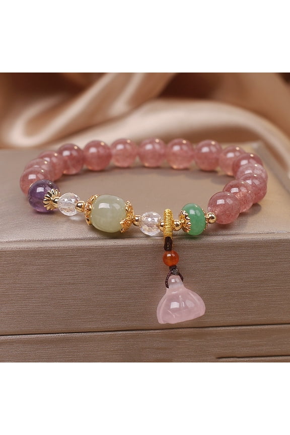 Natural Strawberry Quartz Lotus Seedpod Pendant Bracelet