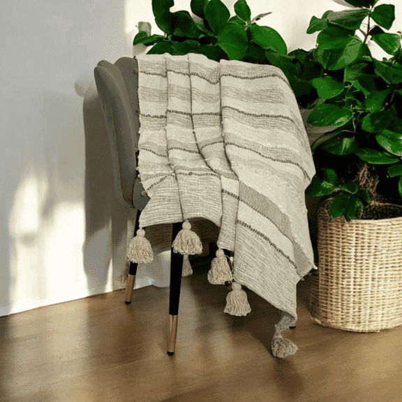 Natural Stripe Tufted Sofa Throw by Lushlyf