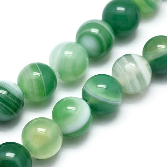 Natural Striped Agate/Banded Agate Beads Strands Dyed Heated Round Sea Green 10mm Hole: 1mm 37pcs/strand 14.9 inch(38cm)