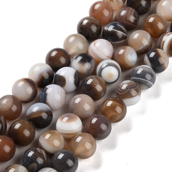 Natural Striped Agate/Banded Agate Beads Strands Dyed Round Camel 10mm Hole: 1.2mm 19pcs/strand 7.60''(19.3cm)