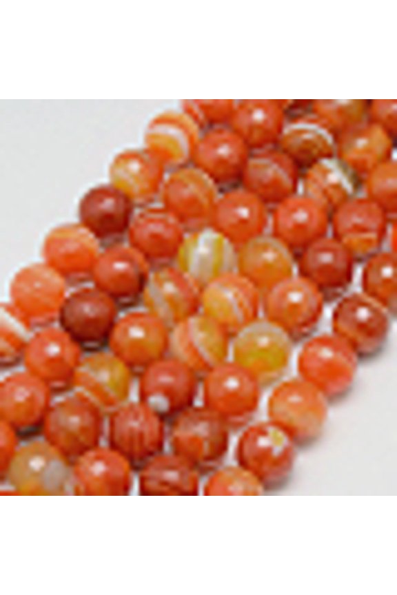 Natural Striped Agate/Banded Agate Beads Strands Faceted Dyed Round Orange Red 6mm Hole: 1mm