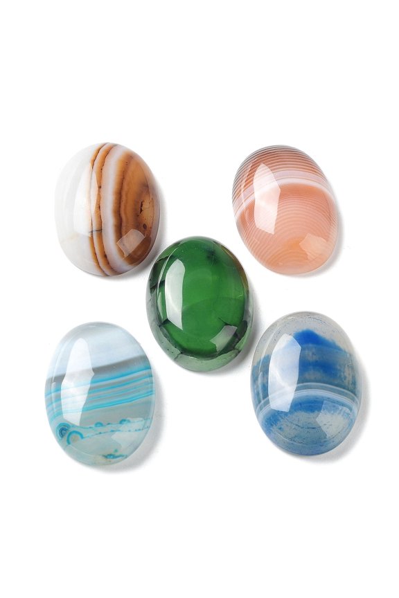 Natural Striped Agate/Banded Agate Cabochons Dyed Heated Oval Mixed color 24.5-25x18x6.5-7mm