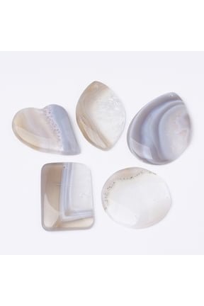 Natural Striped Agate/Banded Agate Pendants Mixed Shape Floral White 38~56x31~43x5~7mm Hole: 1.6mm