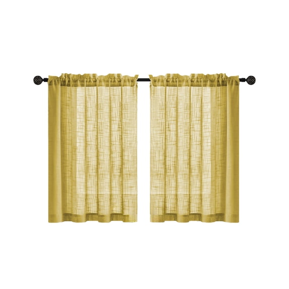Natural Striped Kitchen Curtains - Short Semi Sheer Cafe Curtains Tier 30 Inch Length 2 Panels, Light Filtering Textured Airy Modern Drapes for Bathroom Bedroom Small Window