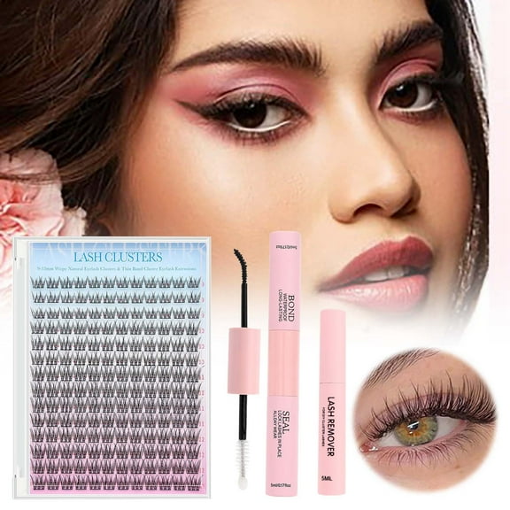 Natural Style DIY Cluster Eyelash Kit with Makeup Remover Set for False Lashes Application