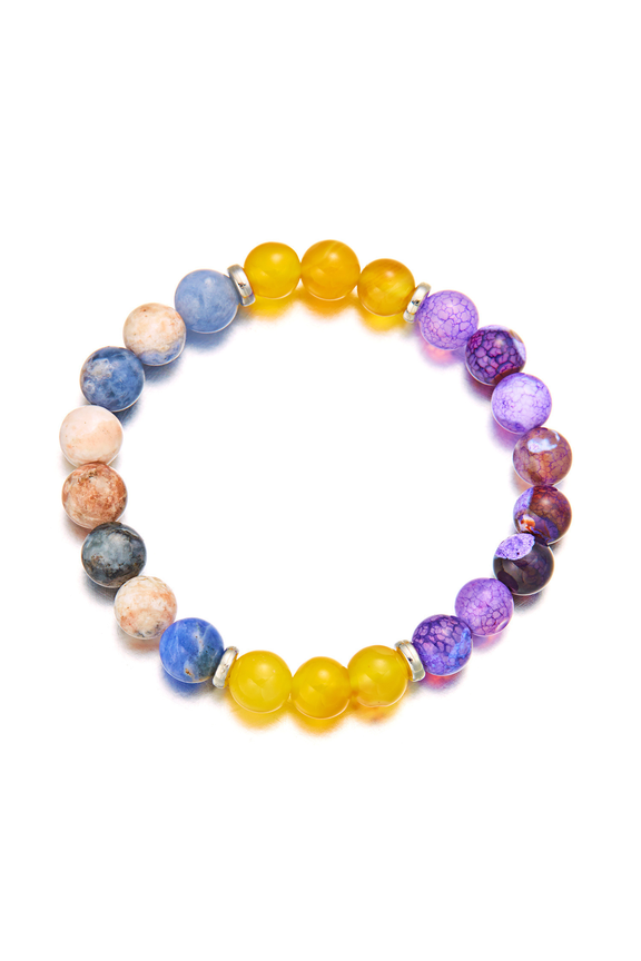 Natural Style Multi-Gemstone Bracelet: Tiger Eye, Amazonite, Yellow Chalcedony Splicing Design, Retro & Personalized Bracelet