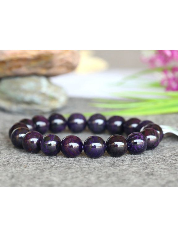 Natural Sugilite 10mm Round Shape Smooth Cut Beads Stretchable Bracelet for Men & Women.