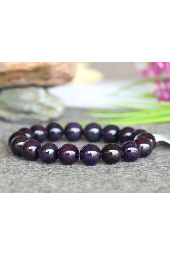 Natural Sugilite 10mm Round Shape Smooth Cut Beads Stretchable Bracelet for Men & Women.