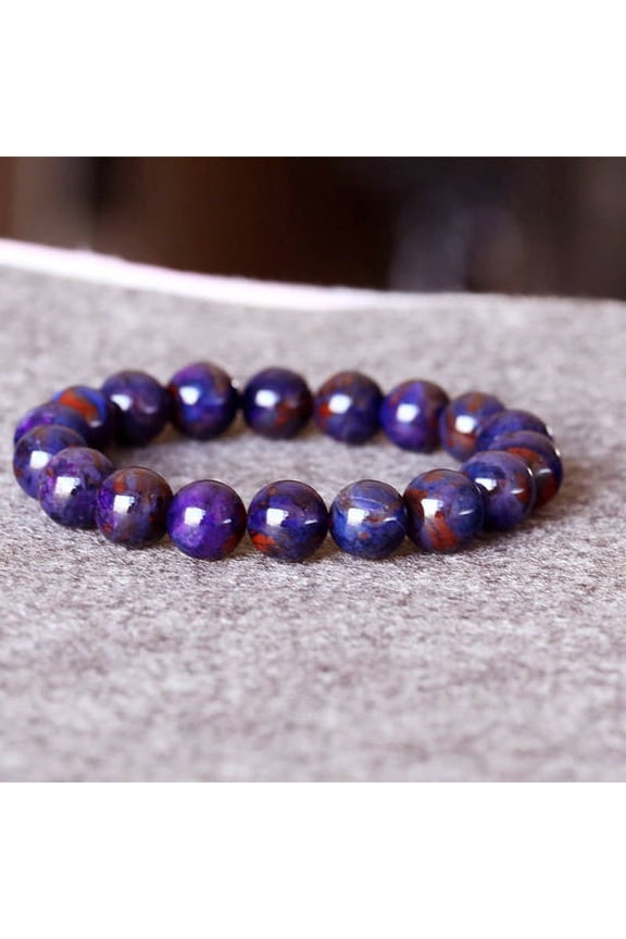 Natural Sugilite 12mm Round Shape Smooth Cut Beads Stretchable Bracelet for Men & Women.
