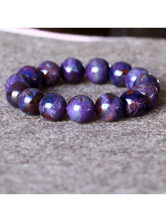 Natural Sugilite 14mm Round Shape Smooth Cut Beads Stretchable Bracelet for Men & Women.