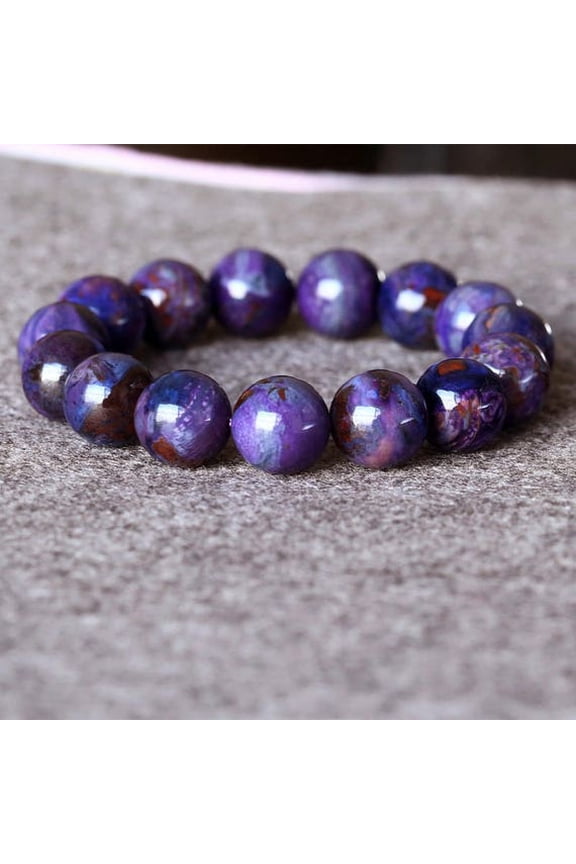 Natural Sugilite 14mm Round Shape Smooth Cut Beads Stretchable Bracelet for Men & Women.
