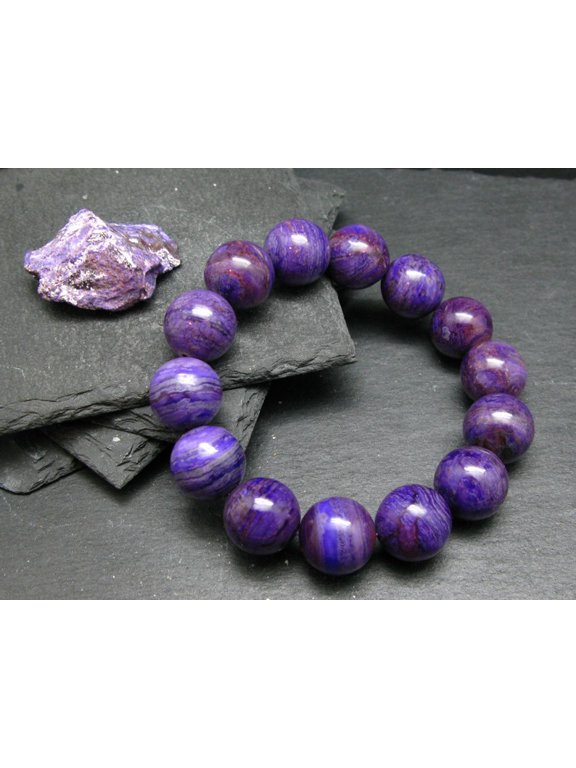 Natural Sugilite 14mm Round Shape Smooth Cut Beads Stretchable Bracelet for Men & Women.