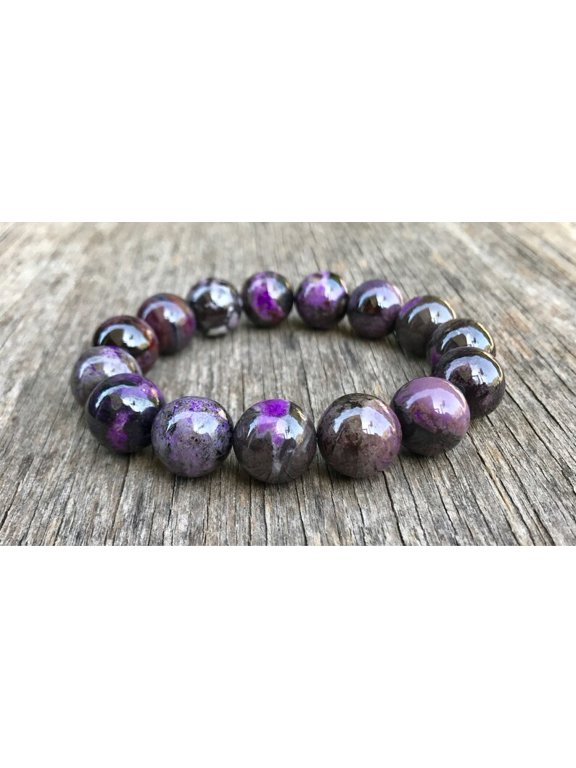 Natural Sugilite 14mm Round Shape Smooth Cut Beads Stretchable Bracelet for Men & Women.