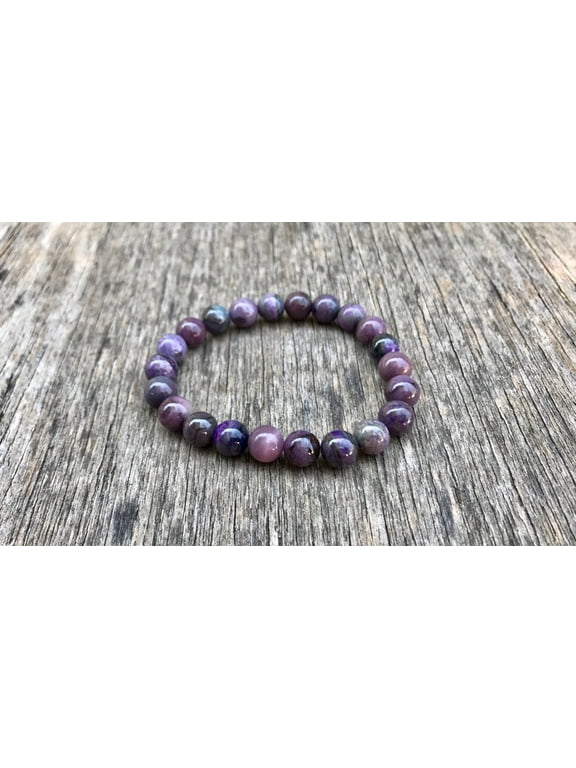Natural Sugilite 8mm Round Shape Smooth Cut Beads Stretchable Bracelet for Men & Women.