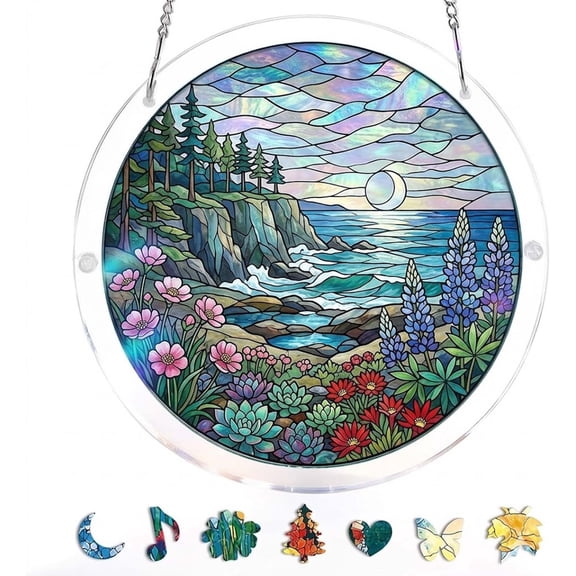 Acrylic Sun Catcher Window Hanging Puzzles,7.4 Inch Sun Catcher Acrylic Puzzles,Fantasy Natural Acrylic Stained Window Hanging for Indoor,2127 Novelty Spring Summer Garden Decoration for Home Decor
