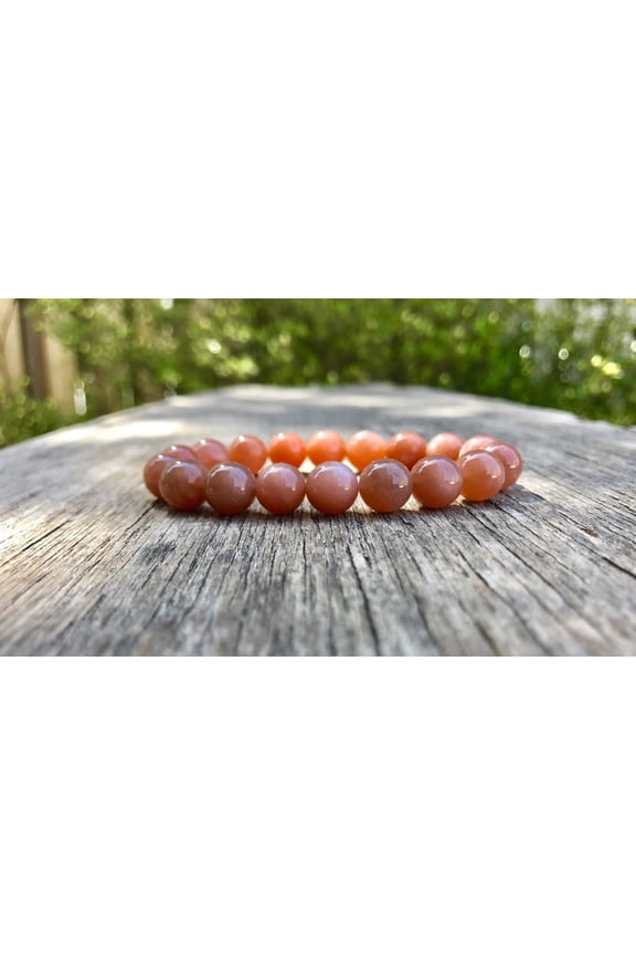 Natural Sunstone 10mm Round Shape Smooth Cut Beads Stretchable Bracelet for Men & Women.
