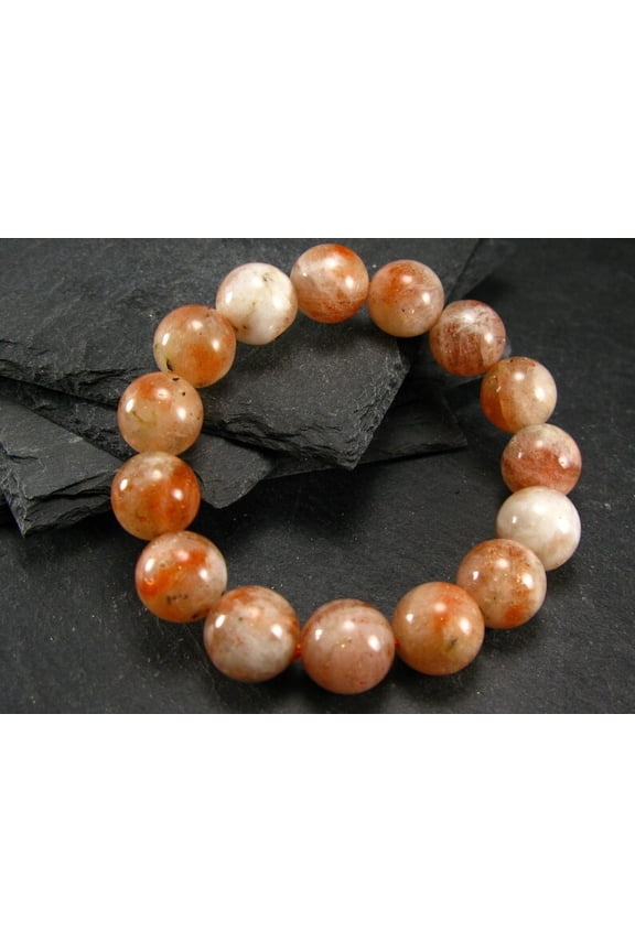 Natural Sunstone 12mm Round Shape Smooth Cut Beads Stretchable Bracelet for Men & Women.