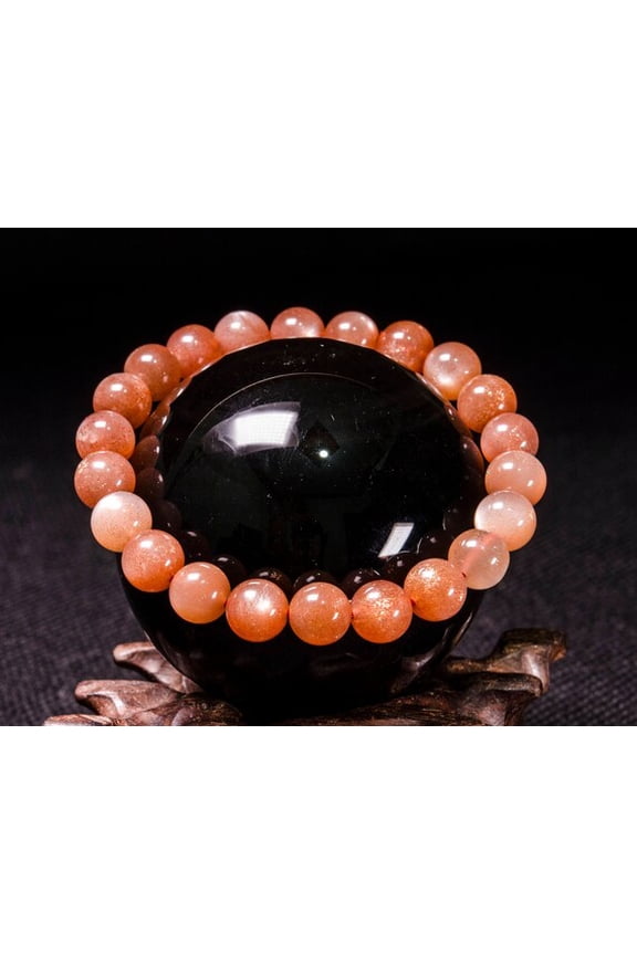 Natural Sunstone 8mm Round Shape Smooth Cut Beads Stretchable Bracelet for Men & Women.