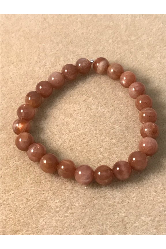 Natural Sunstone 8mm Round Shape Smooth Cut Beads Stretchable Bracelet for Men & Women.