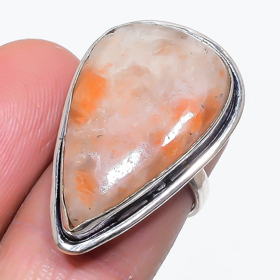 Natural Sunstone Gemstone 925 Sterling Silver Jewelry Ring Size 6.5