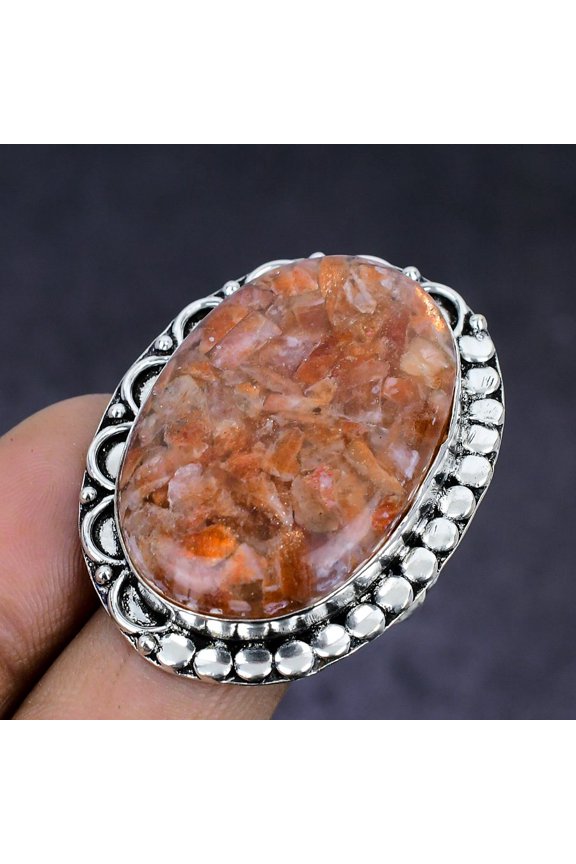 Natural Sunstone Gemstone Handmade 925 Sterling Silver Jewelry Ring Size 10