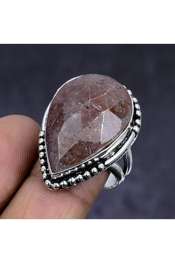 Natural Sunstone Gemstone Handmade 925 Sterling Silver Jewelry Ring Size 7