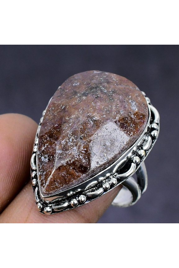 Natural Sunstone Gemstone Handmade 925 Sterling Silver Jewelry Ring Size 9