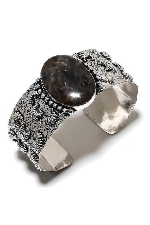 Natural Sunstone In Lolite Gemstone 925 Sterling Silver Cuff Bangle Adj.