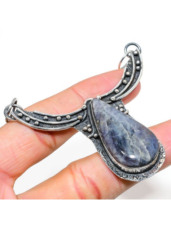 Natural Sunstone In Lolite Gemstone 925 Sterling Silver Pendant 2.68"