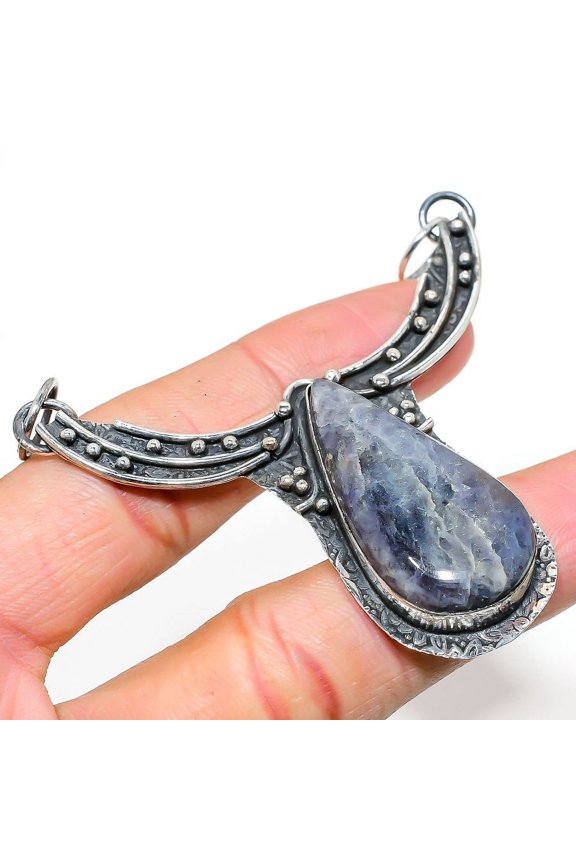 Natural Sunstone In Lolite Gemstone 925 Sterling Silver Pendant 2.68"