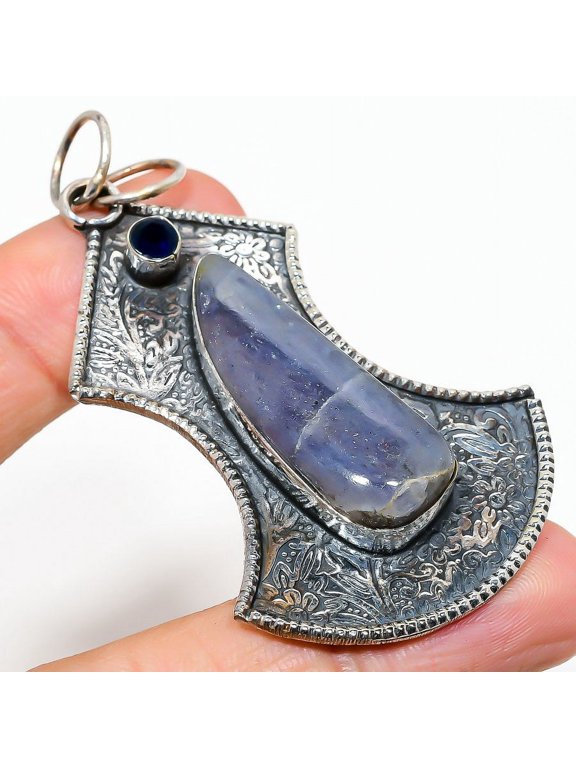 Natural Sunstone In Lolite,Spinel Stone 925 Sterling Silver Pendant 2.84"