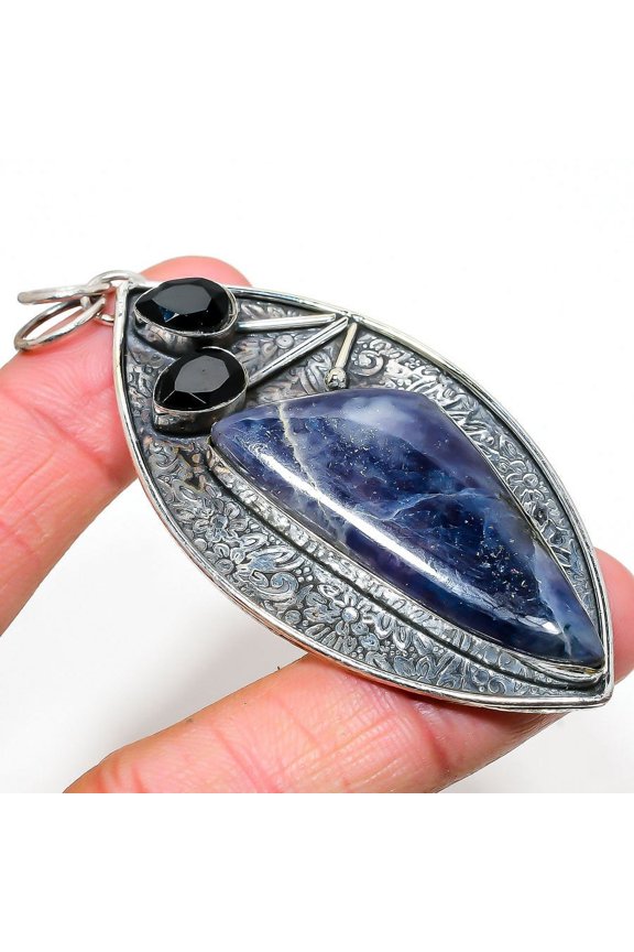 Natural Sunstone In Lolite,Spinel Stone 925 Sterling Silver Pendant 3.27"