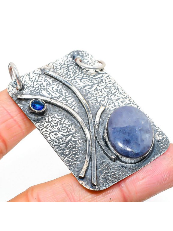 Natural Sunstone In Lolite,Topaz Gemstone 925 Sterling Silver Pendant 2.40"