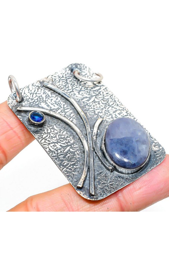 Natural Sunstone In Lolite,Topaz Gemstone 925 Sterling Silver Pendant 2.40"