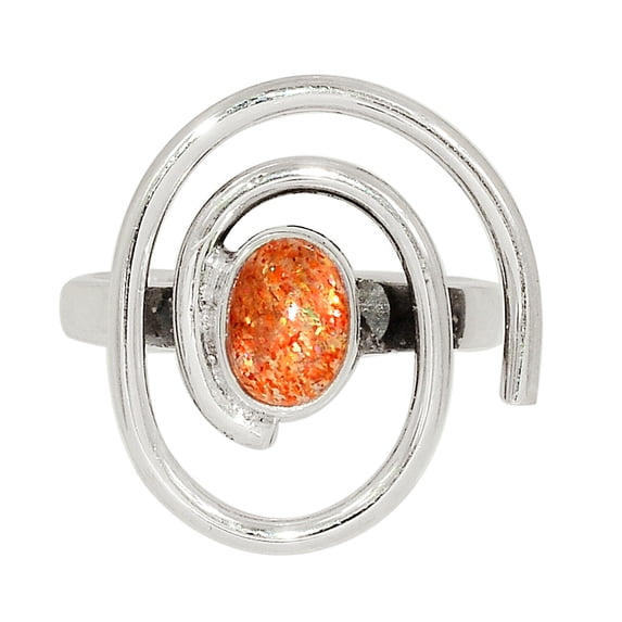 Natural Sunstone - Madagascar 925 Sterling Silver Ring Jewelry s.9 ALLR-24382