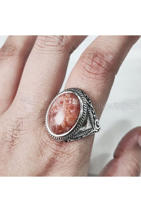 Natural Sunstone Mens Ring, Fire Sunstone Ring, Sunstone Ring, Silver Jewelry, 925 Silver Ring, Gift, Heavy Mens Ring, Arabic Design, Ottoman Style Ring, Christmas, Turkey Mens Signet Ring