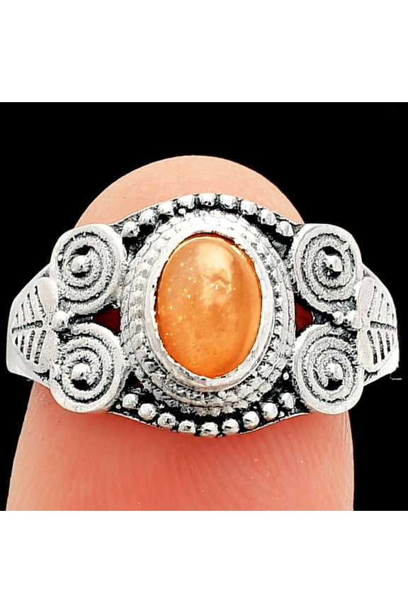 Natural Sunstone - Namibia 925 Sterling Silver Ring s.7 Jewelry R-1280 SDR233790