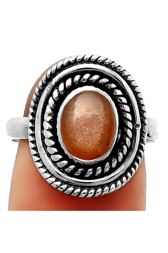 Natural Sunstone - Namibia 925 Sterling Silver Ring s.8 Jewelry R-1097 SDR166210