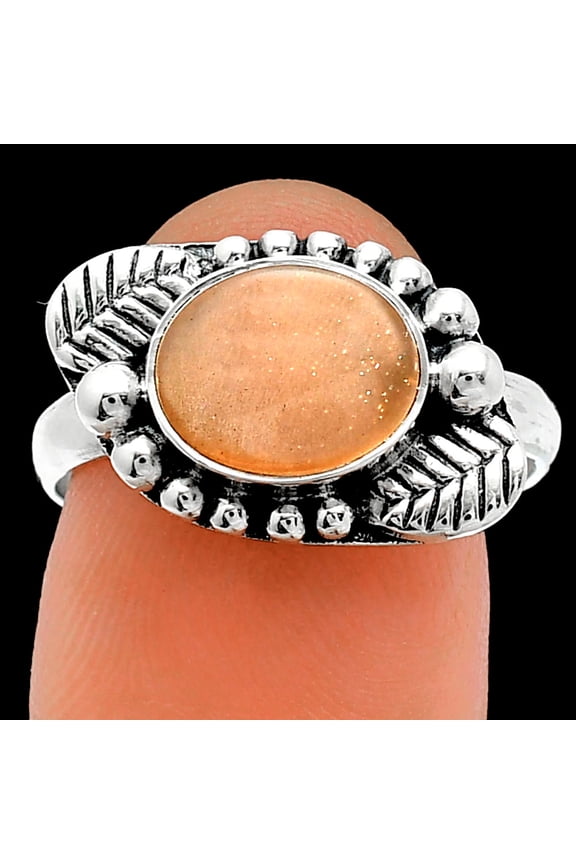 Natural Sunstone - Namibia 925 Sterling Silver Ring s.8 Jewelry R-1272 SDR239517