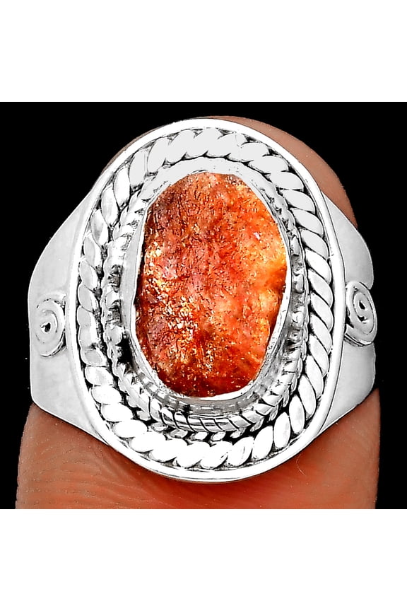 Natural Sunstone Rough 925 Sterling Silver Ring s.7.5 Jewelry R-1398 SDR202770