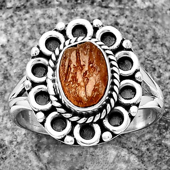 Natural Sunstone Rough 925 Sterling Silver Ring s.8 Jewelry R-1256 SDR204506