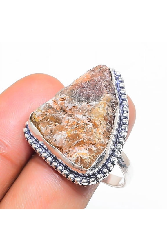 Natural Sunstone Rough Gemstone 925 Sterling Silver Jewelry Ring Size 10
