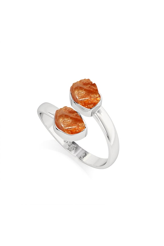 Natural Sunstone Rough Shape 2-Stone Rings in Sterling Silver for Women, July, August Birthstone Jewelry for Her Birthday, Wedding Anniversary, Christmas, Mothers Day