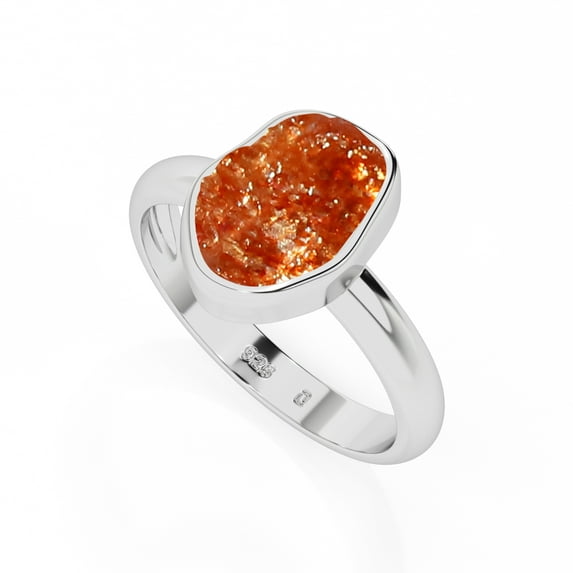 Natural Sunstone Rough Shape Rings in Sterling Silver for Women, July, August Birthstone Jewelry for Her Birthday, Wedding Anniversary, Christmas, Mothers Day