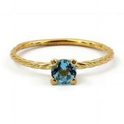 RATAN GEMS Natural Swiss Blue Topaz Gemstone Yellow Gold Plated 925 Sterling Silver Engagement Ring
