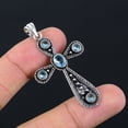 thumbnail image 1 of Natural Swiss Blue Topaz Handmade 925 Sterling Silver Cross Pendant 2.10", 1 of 4