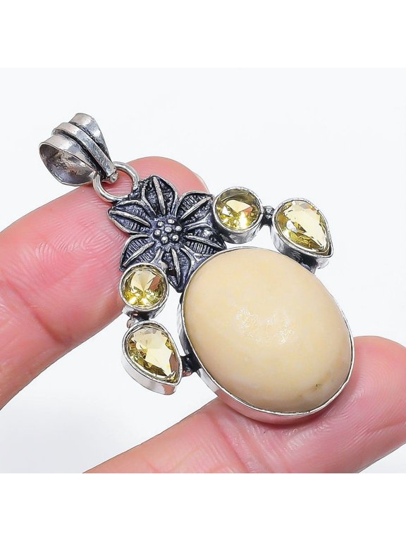 Natural Swiss Green Opal, Citrine 925 Sterling Silver Jewelry Pendant 2.01"