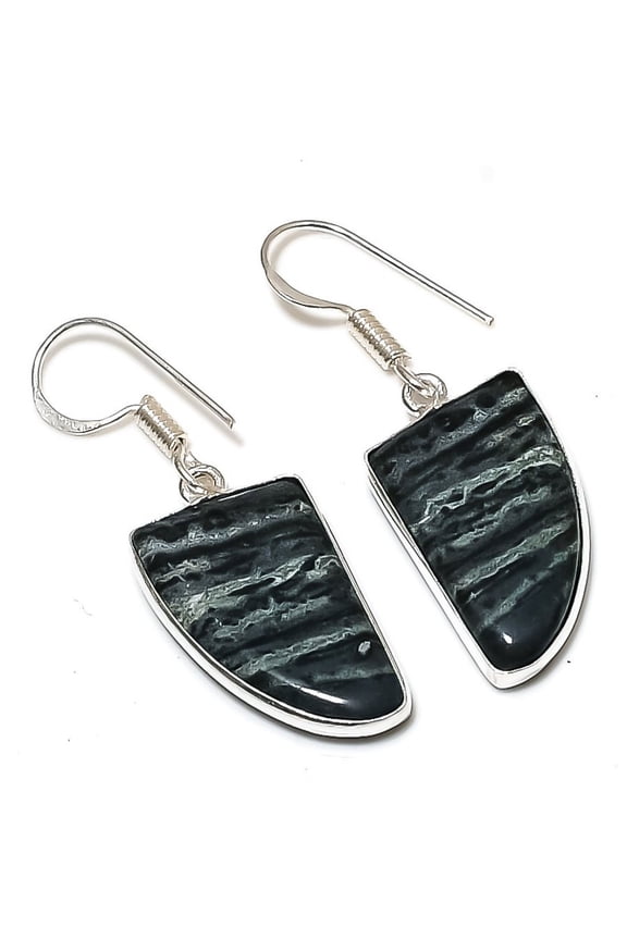 Natural Swiss Green Opal Gemstone 925 Sterling Silver Earring 1.58"