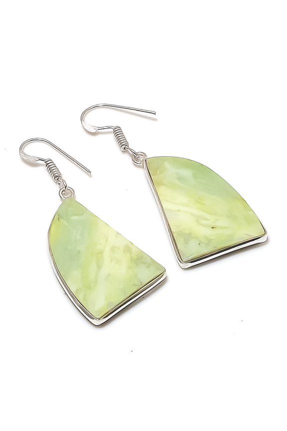 Natural Swiss Green Opal Gemstone 925 Sterling Silver Earring 2.05"